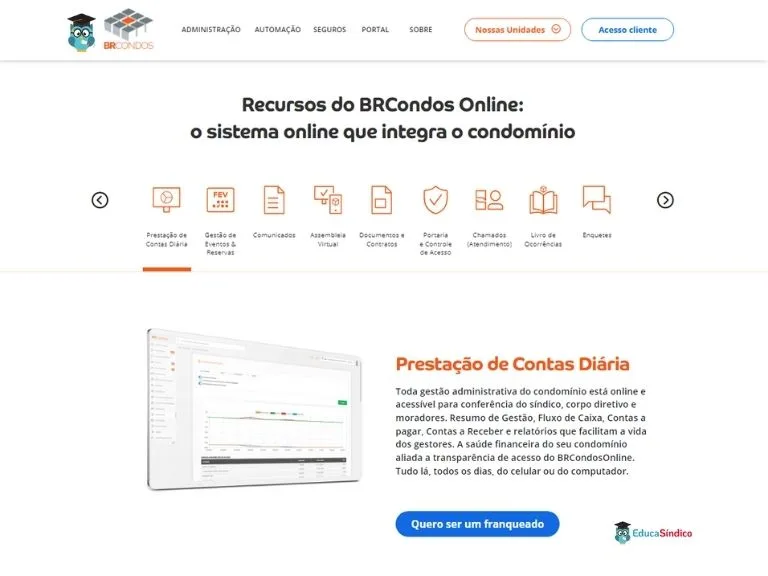 Prestação de contas diária (imagem do site da BRcondos)
